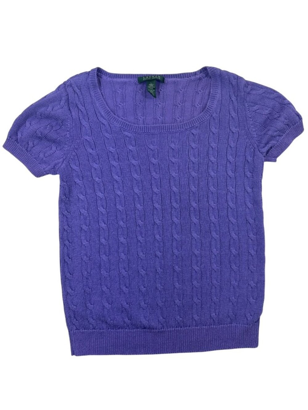 Lauren Ralph Lauren Women's L Purple Cable Knit Short Sleeve Sweater Preppy - Picture 4 of 8